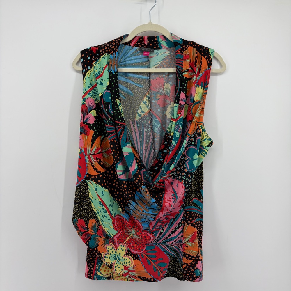 Vince Camuto Women XL Multicolor Blouse Tropical Floral Cowl Neck Sleeveless Top